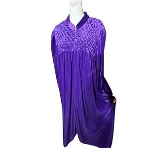 Retro Style Royal Purple Velour Plus House Coat Robe Zip Honeycomb Top 1XL OS